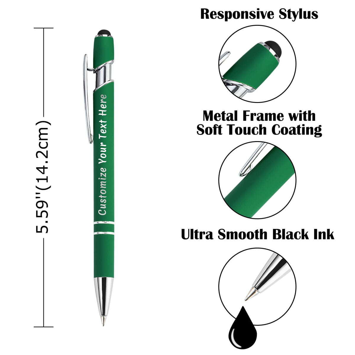 Aolun Personalized Pens,Custom Engraving Ballpoint Pens with Stylus,12 Pcs,Soft Touch