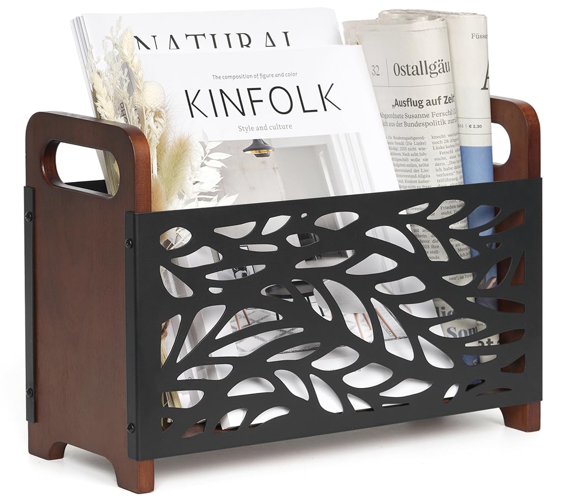 QILICHZ Magazine Holder,Wood Magazine Rack,Rustic Magazine File Holder