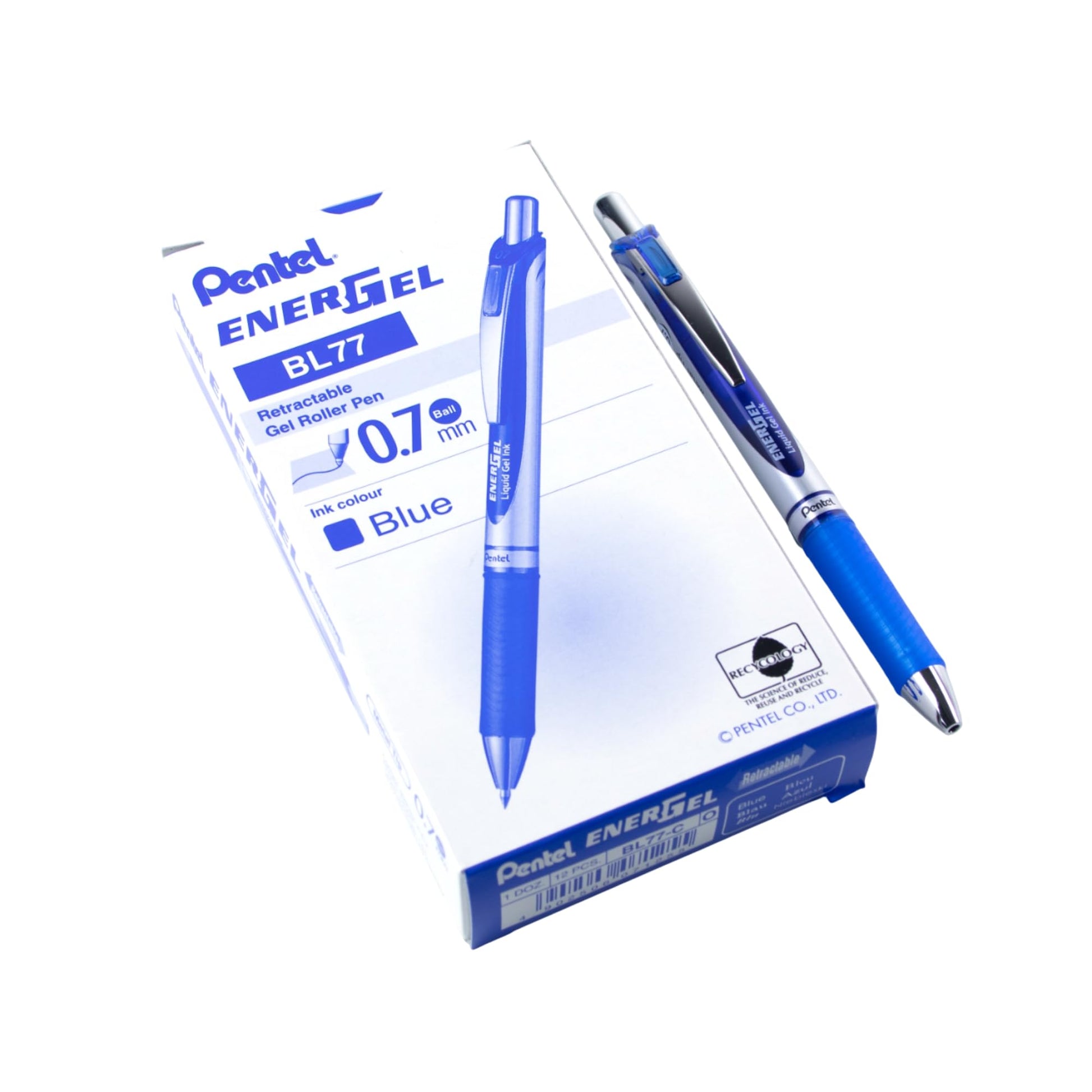 Pentel® EnerGel™ Retractable Liquid Gel Pens, Medium Point, 0.7 mm, Silver Barrel, Blue Ink, Pack