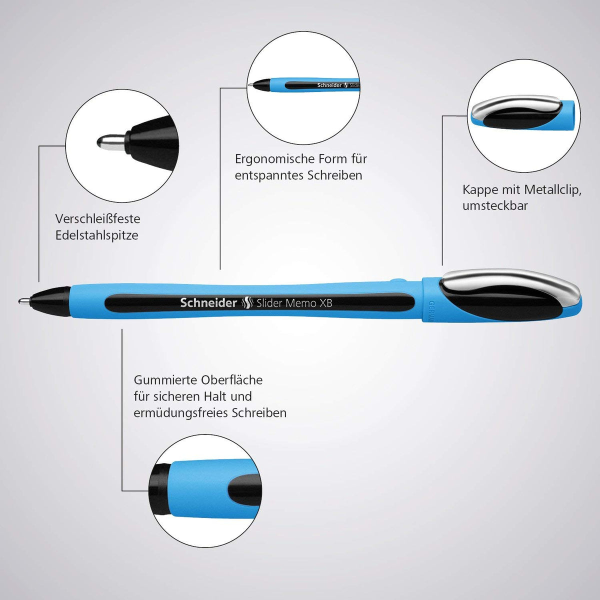 Schneider 150275 Slider Memo XB and Slider Rave XB Ballpoint Pen (with Case, Ink Colour: Blue), 4+1