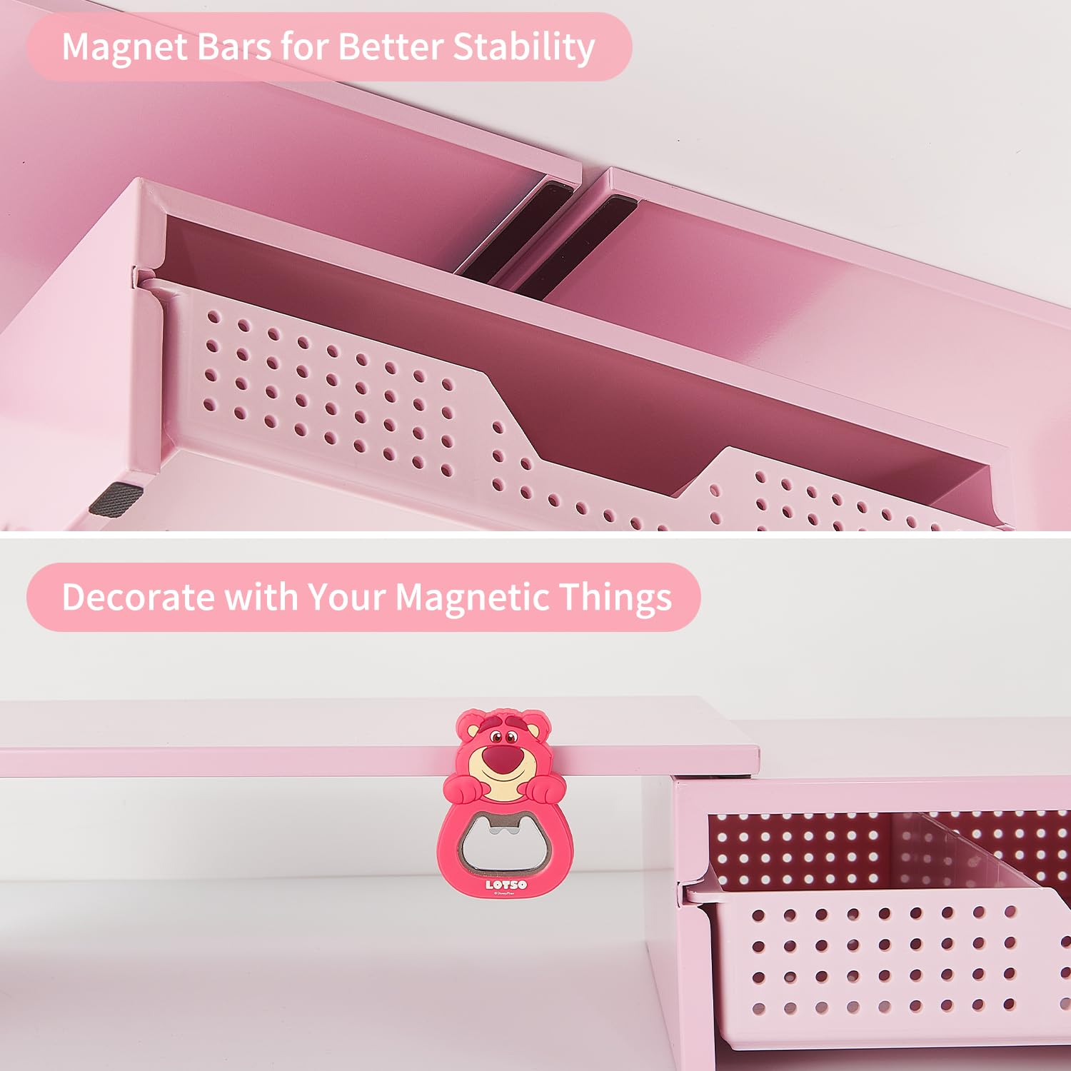 LEKETREE Dual Monitor Stand Riser with Drawer, Desk Organizer and Accessories, Pink Monitor Stand