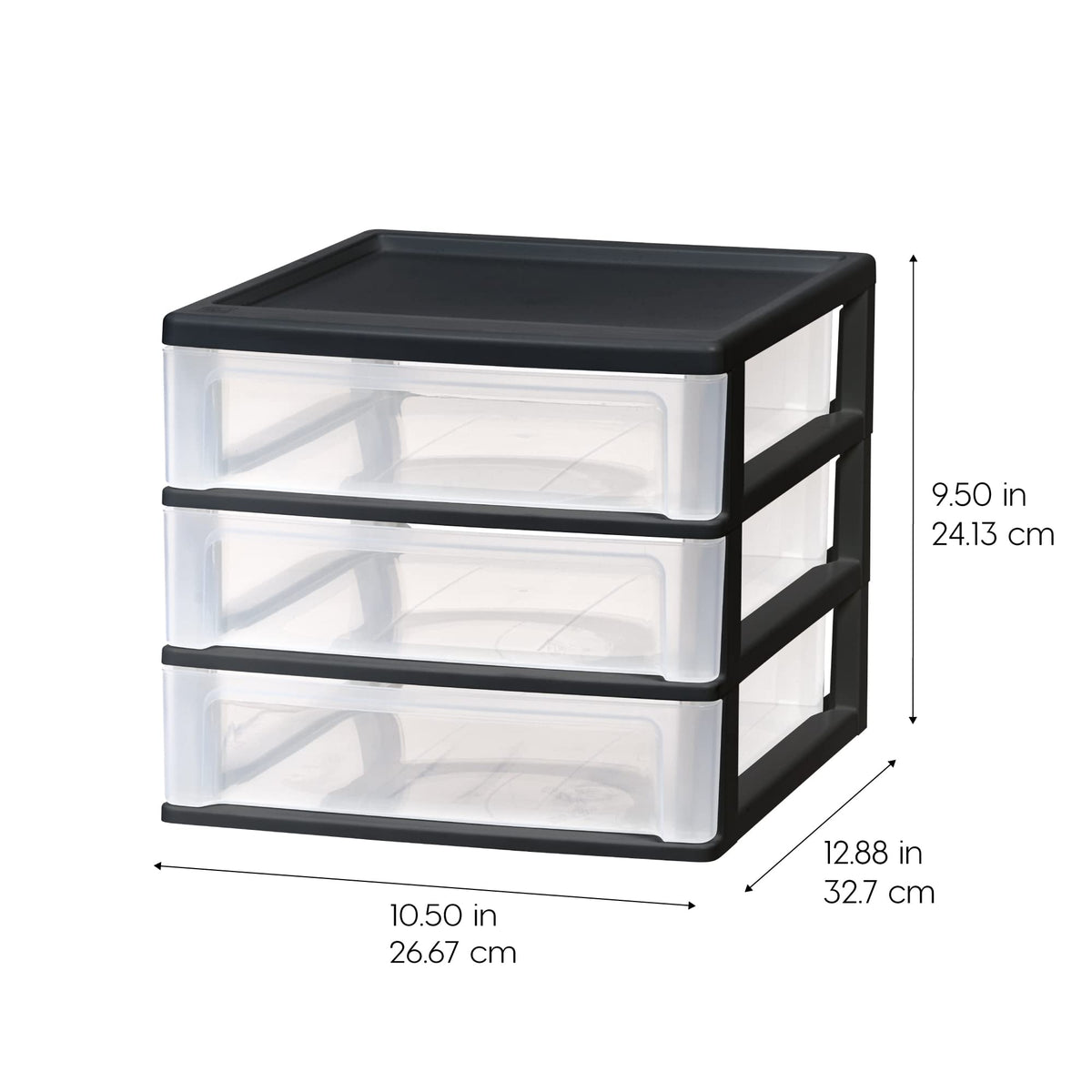 IRIS USA 2-Pack, 3-Drawer Medium Plastic Stacking Desktop Organizer, Black