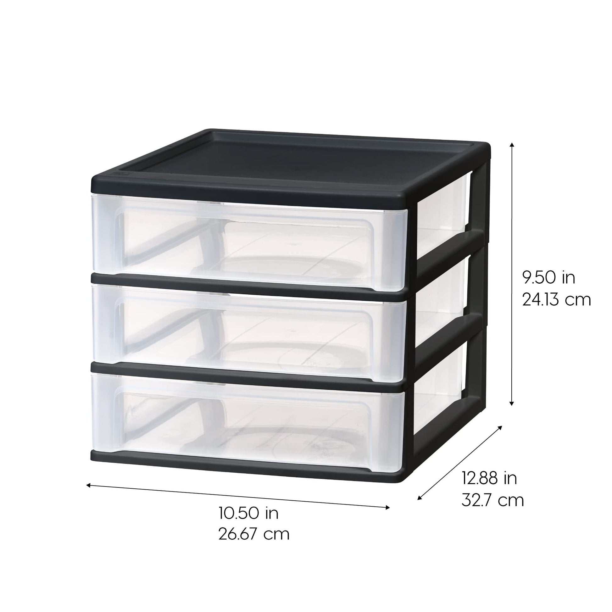 IRIS USA 2-Pack, 3-Drawer Medium Plastic Stacking Desktop Organizer, Black