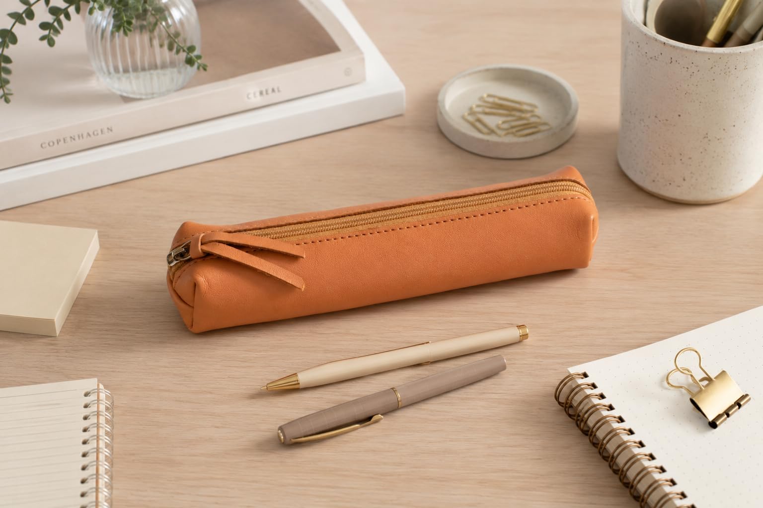 Clairefontaine - Ref 410000C - Cuir' Leather Slim Pencil Case - 4 x 2.5 x 19.5cm, Made From Genuine