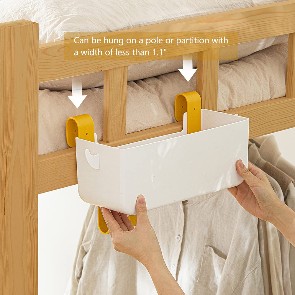 Poeland Hanging Storage Basket with Hooks, Bedside Organizer Shelf, Bunk Bed Storage Caddy Holder