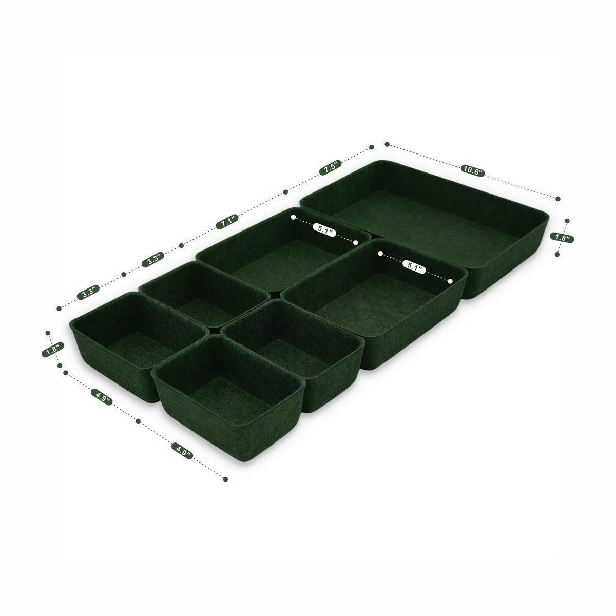 Welaxy 7-Piece Felt Drawer Organizer Bins, Dividers Tray Set, Forest Green