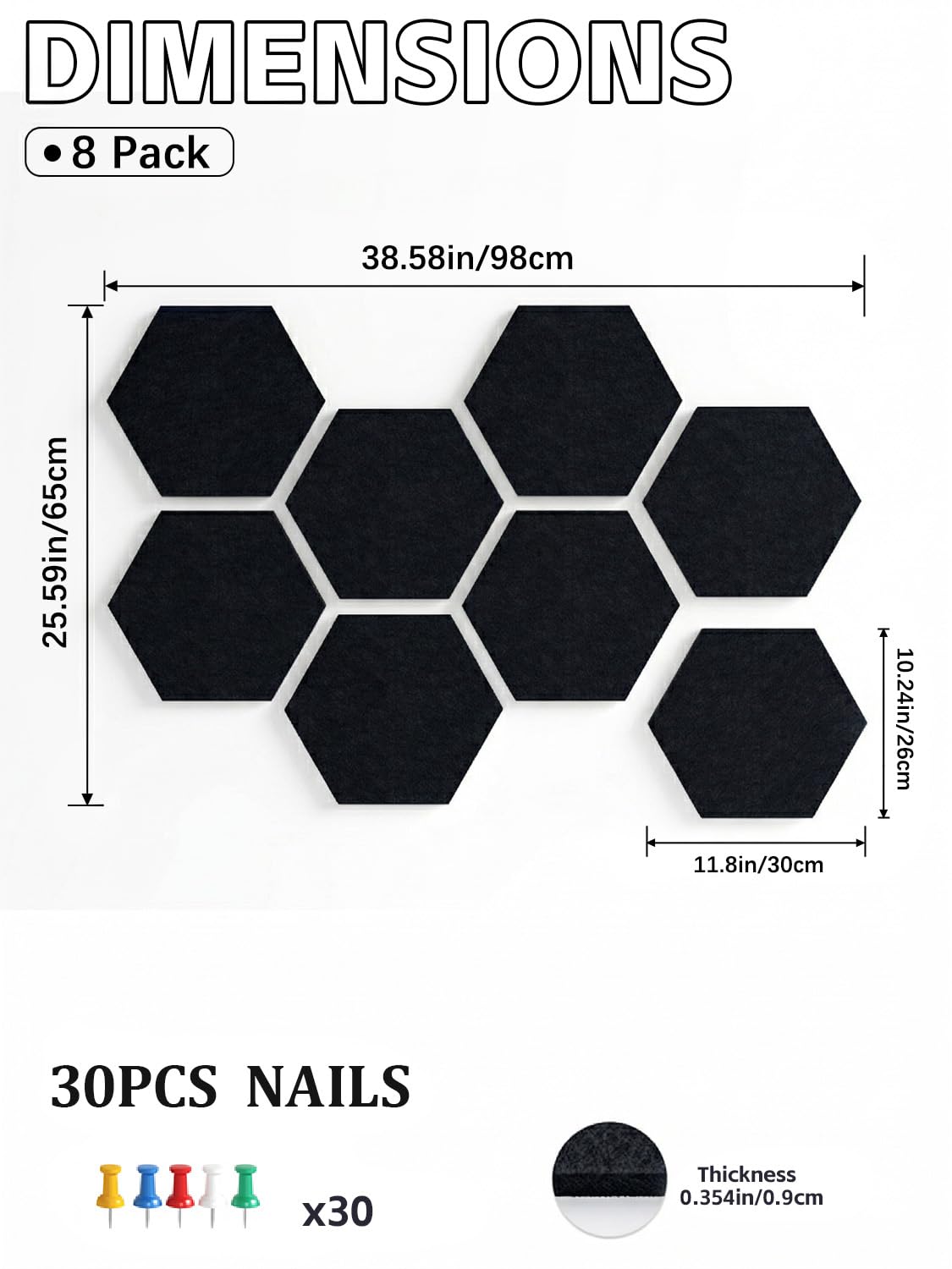 Uoisaiko 8-Pack Hexagon Felt Bulletin Board Tiles, Cork Board Alternative
