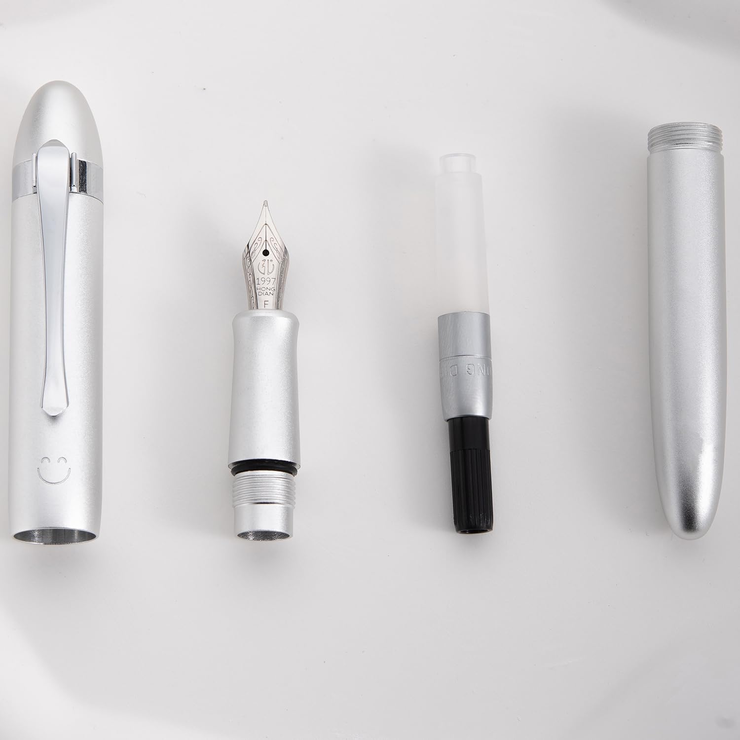 HONG DIAN M1 Fountain Pen Extra Fine Nib, Silver & Submarine Shape Aluminium Short Mini Pocket