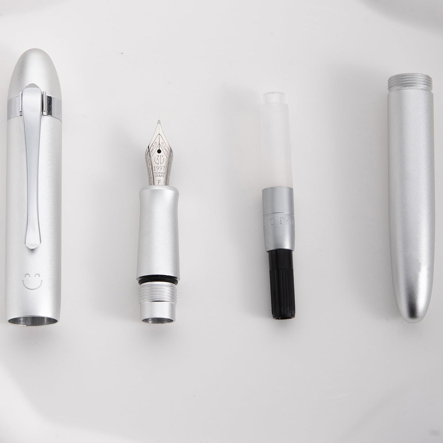HONG DIAN M1 Fountain Pen Fine Nib, Silver & Submarine Shape Aluminium Short Mini Pocket Travel Pen