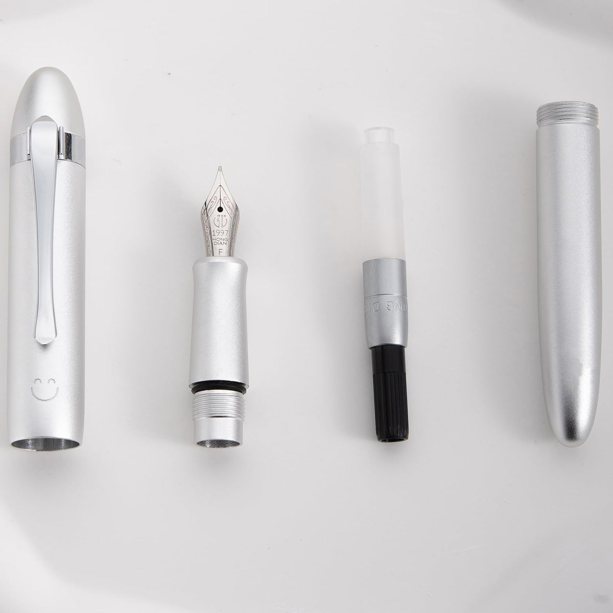 HONG DIAN M1 Fountain Pen Fine Nib, Silver & Submarine Shape Aluminium Short Mini Pocket Travel Pen