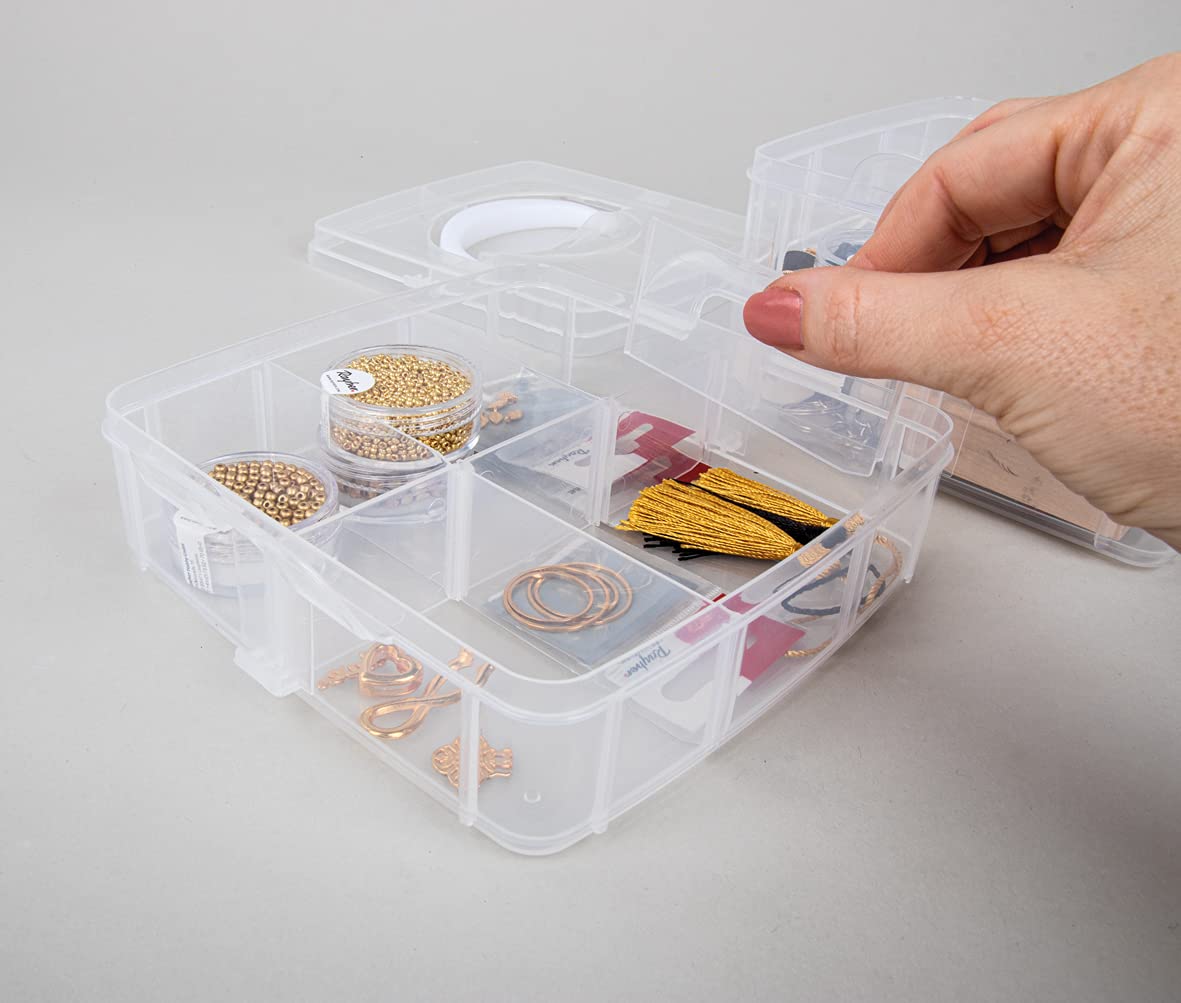 Rayher, 3-tier stackable Craft Storage with adjustable compartments, clear plastic Box Organiser