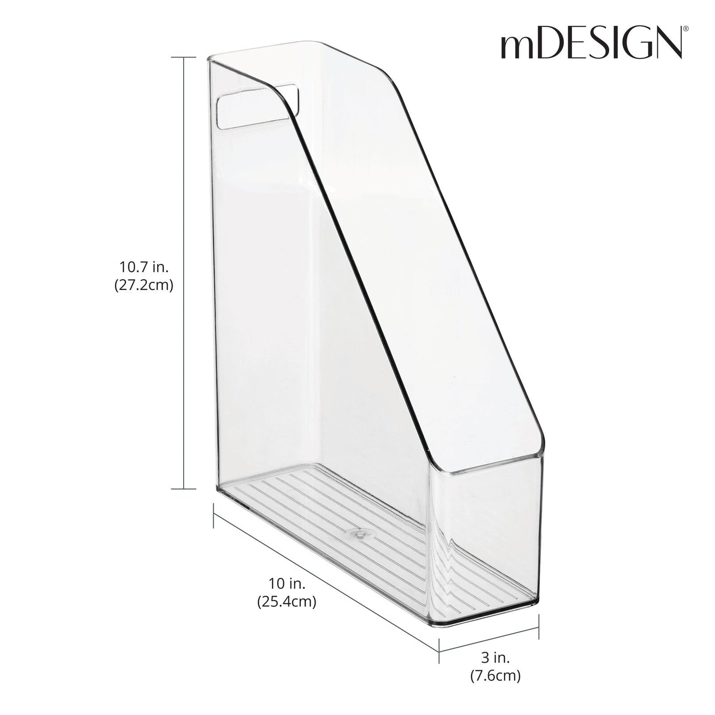 mDesign Plastic Slim Vertical File Folder Storage Organizer Bin with Handle - Hold Notebooks