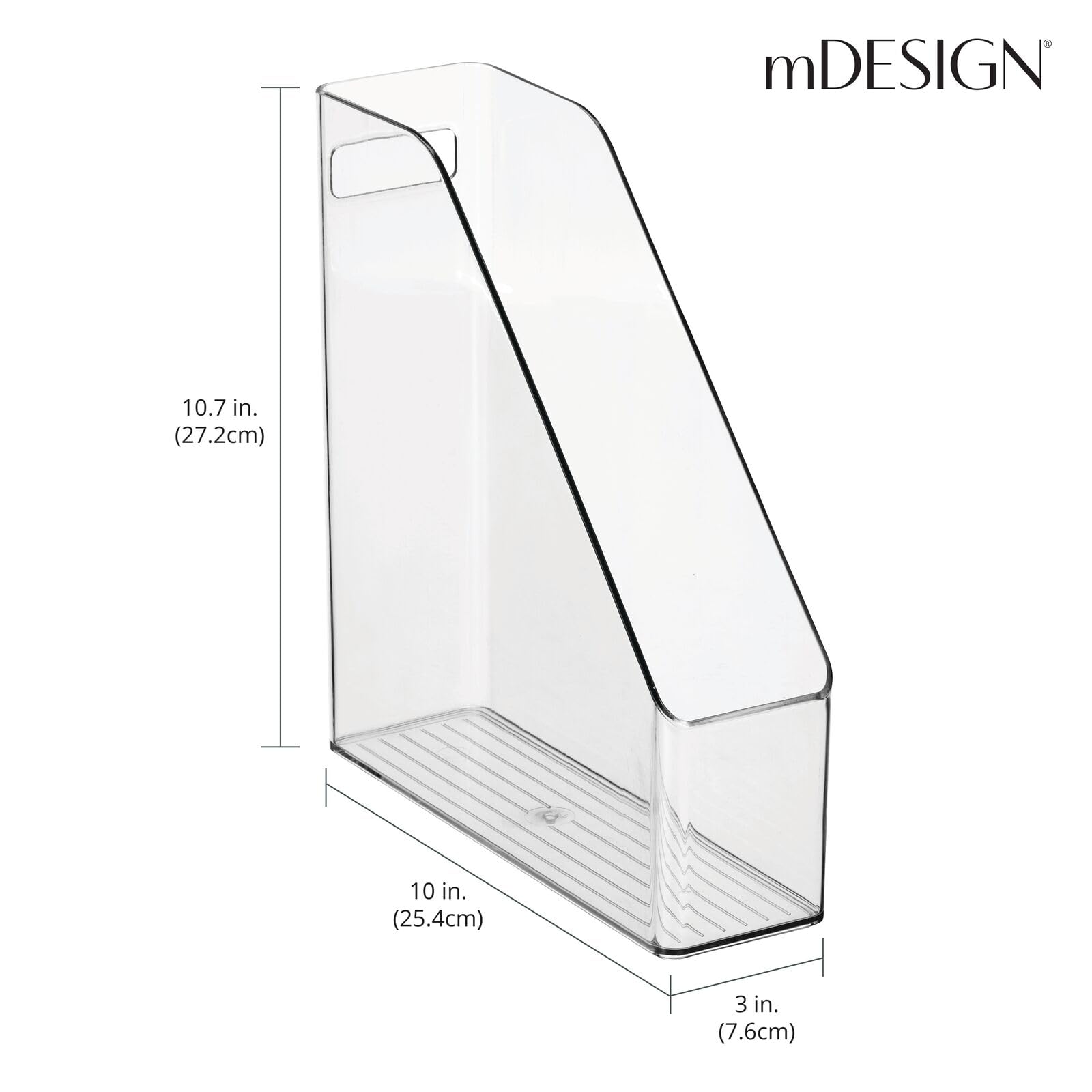mDesign Plastic Slim Vertical File Folder Storage Organizer Bin with Handle - Hold Notebooks