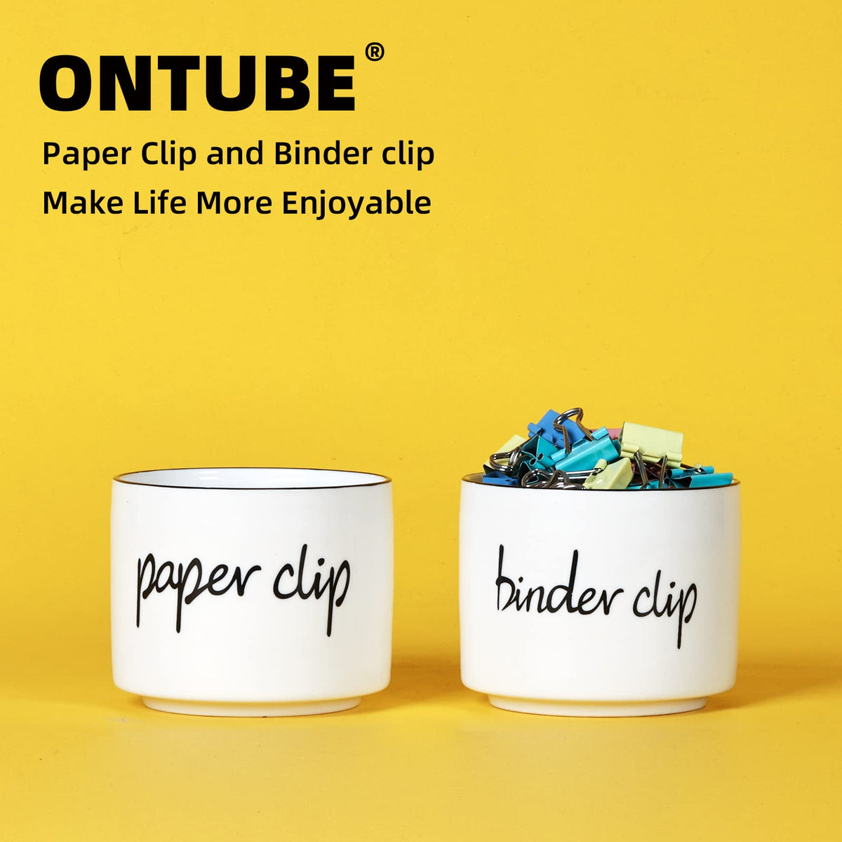 ONTUBE Ceramic Paper Clip Holder and Binder Clip Holder Set (White)