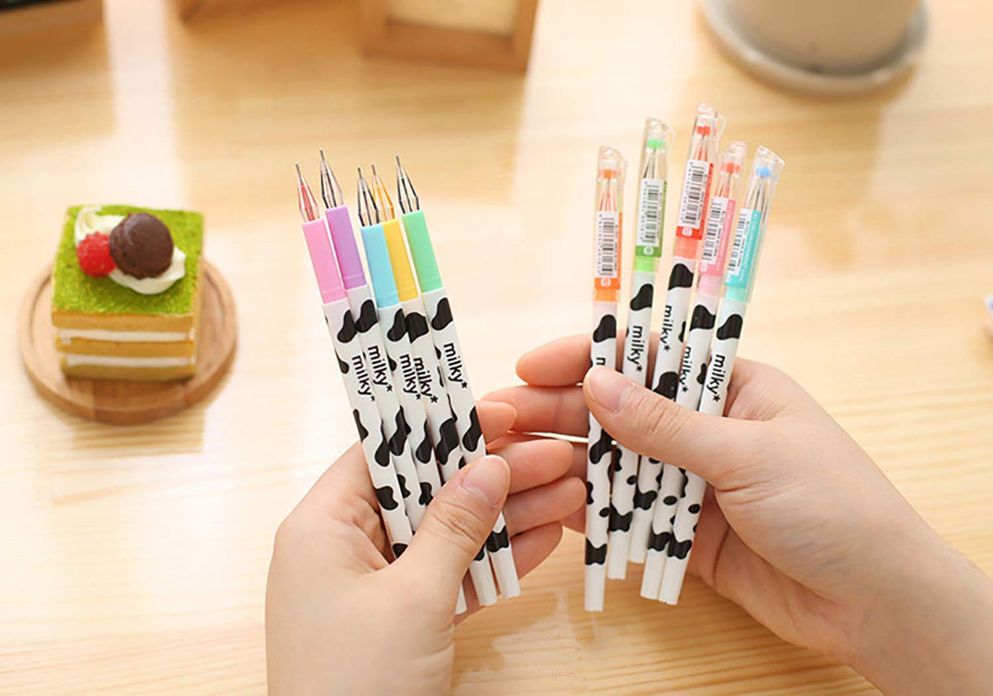 Giant star 12 Pack Diamond Gel Pen Milky Cow Pens,set of 12 Assorted Colors(Milk 12 Pcs)