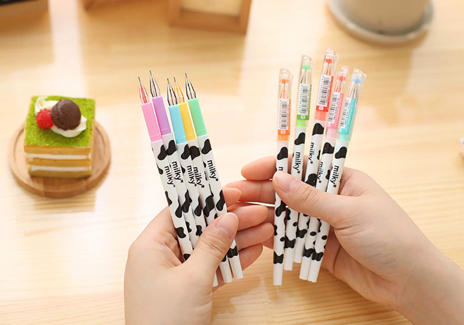 Giant star 12 Pack Diamond Gel Pen Milky Cow Pens,set of 12 Assorted Colors(Milk 12 Pcs)