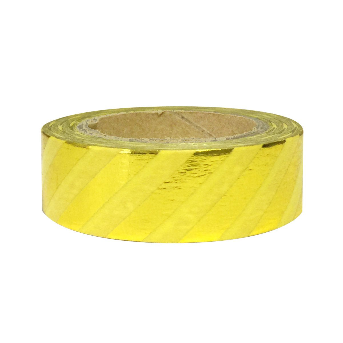 Wrapables Colorful Washi Masking Tape, Metallic Gold Diagonal Stripes on Yellow