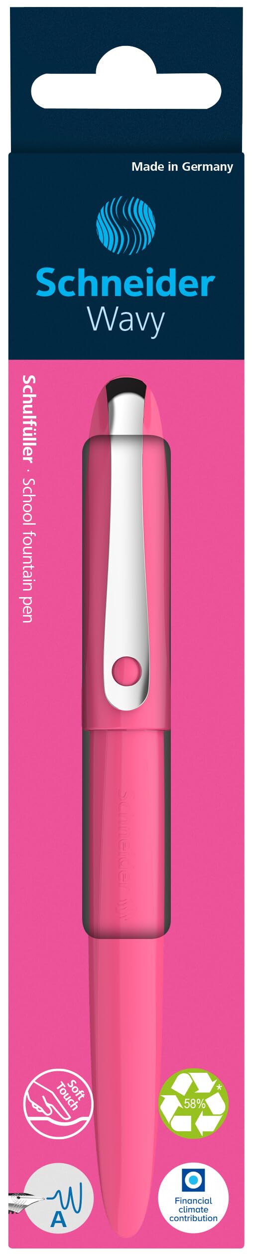 Schneider 162119 Wavy Fountain Pen for Right and Left-Handed Users with Beginner Nib Pink