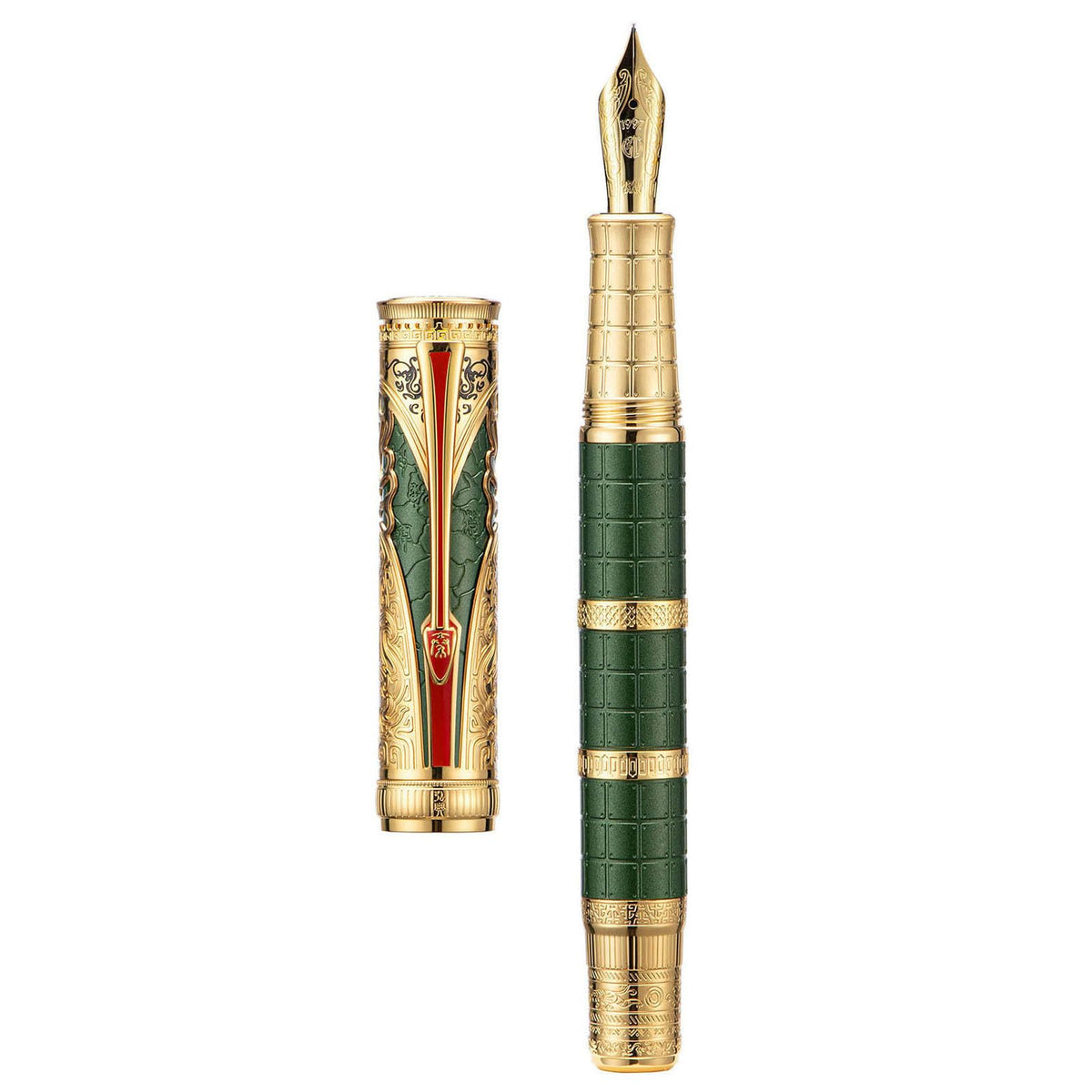 Hongdian D5X Fountain Pen - Green Qin Dynasty Writing Pen with Fine Nib and Converter Set