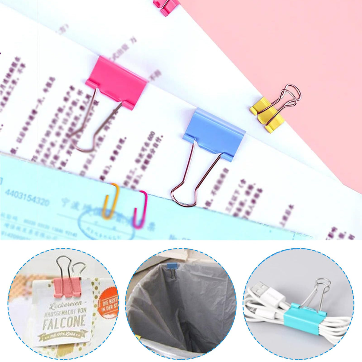 320PCS Paper Clips Binder Clips,Colored Paperclips and BinderClips Assorted Sizes(S/M/L),Colored