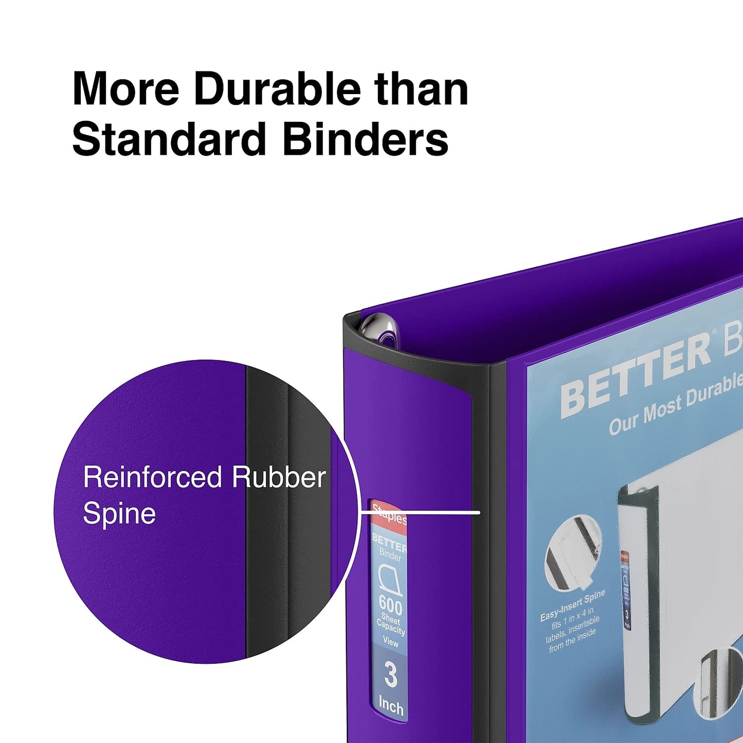 Staples Better 3-Inch D-Ring 3-Ring Binder, Purple, 600 Sheets