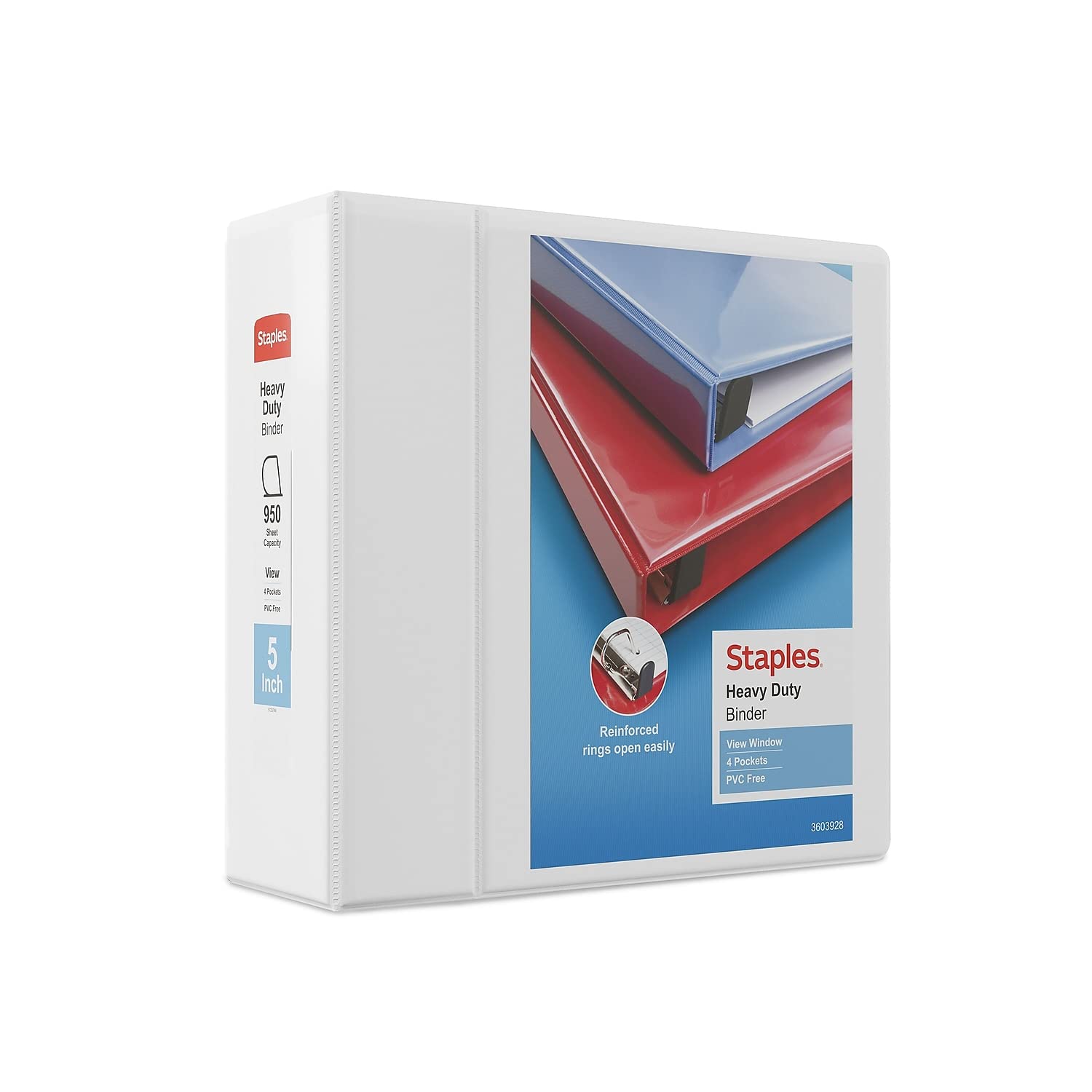 Staples Heavy-Duty 5-Inch D-Ring View Binder, White, 1,000 Sheets