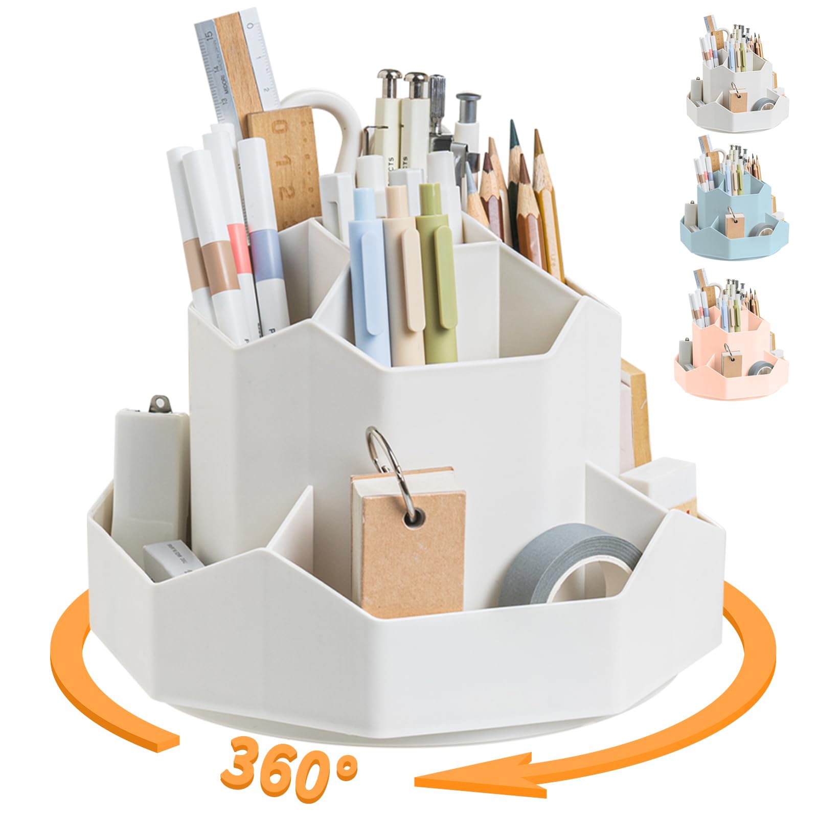 Cayxenful Pencil Pen Holder for Desk,9 Slots 360 Degree Rotating Desk Organizers,Desktop Storage