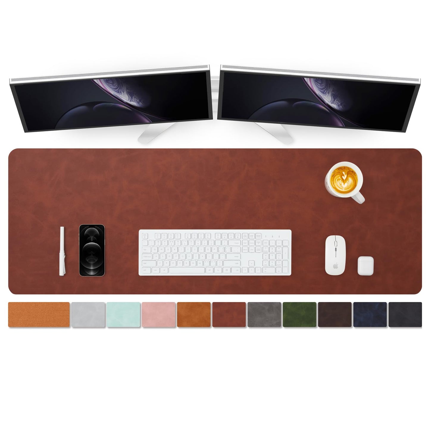 Distressed Leather Desk Mat - Non-Slip PU Desk Pad for Office and Home - Desk Organization and