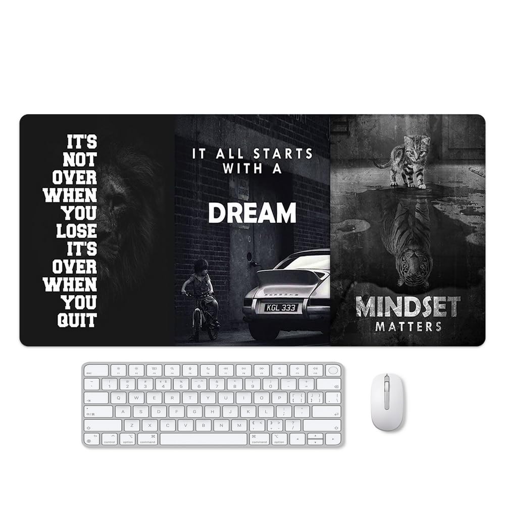 Reateforin Black and White Keyboard Mat Mindset Matters Inspirational Mousepad Motivational Office