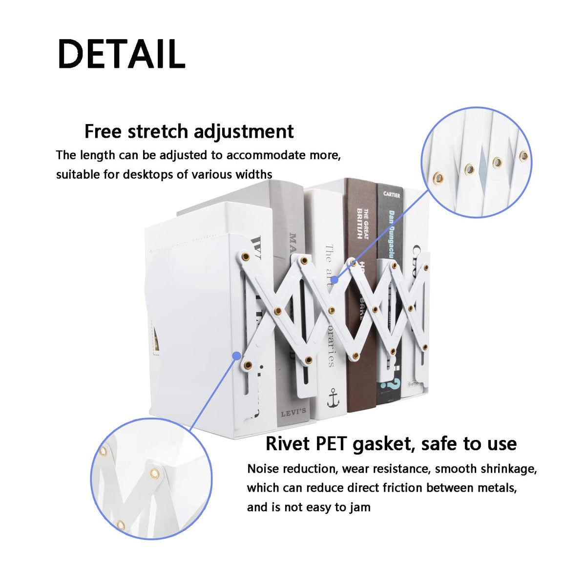 Zyners Adjustable Metal Bookends Heavy Duty for Shelves, 2 Dividers, Anti-Slip Design Expandable
