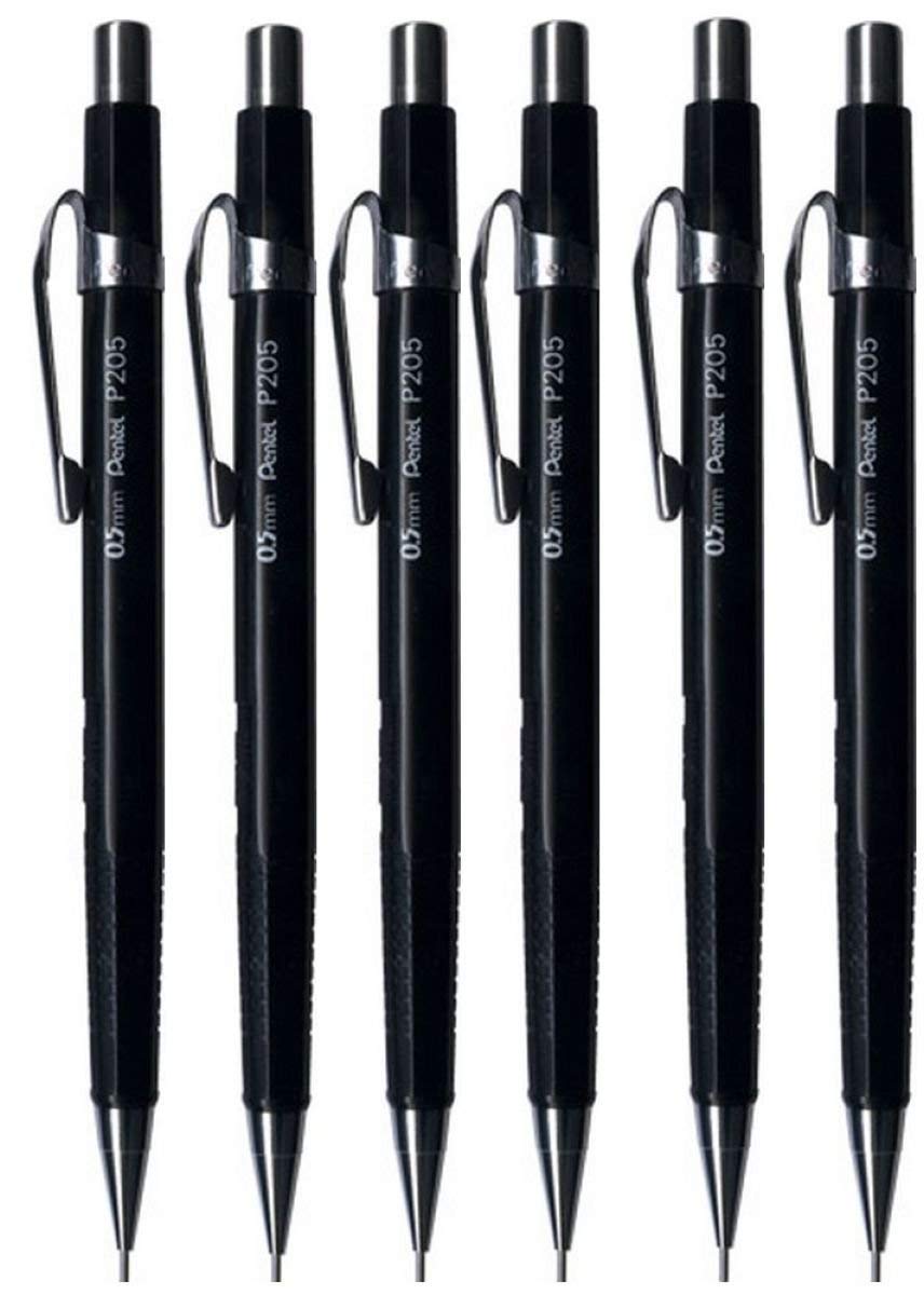 Pentel 0.5mm (P205) Black P200 Series Automatic Mechanical Draughting Pencil Refillable Lead Eraser