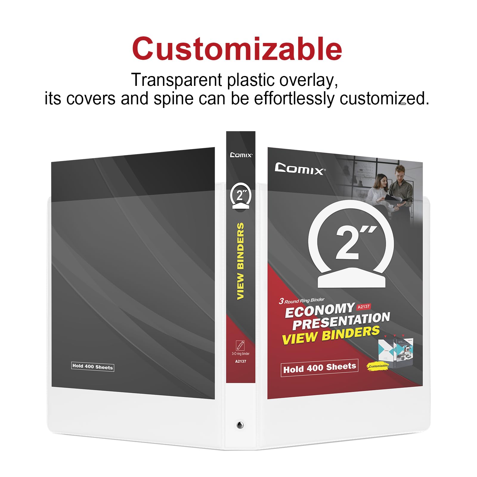 COMIX Sturdy 3 Ring Binder 2 Inch with Clear View Cover