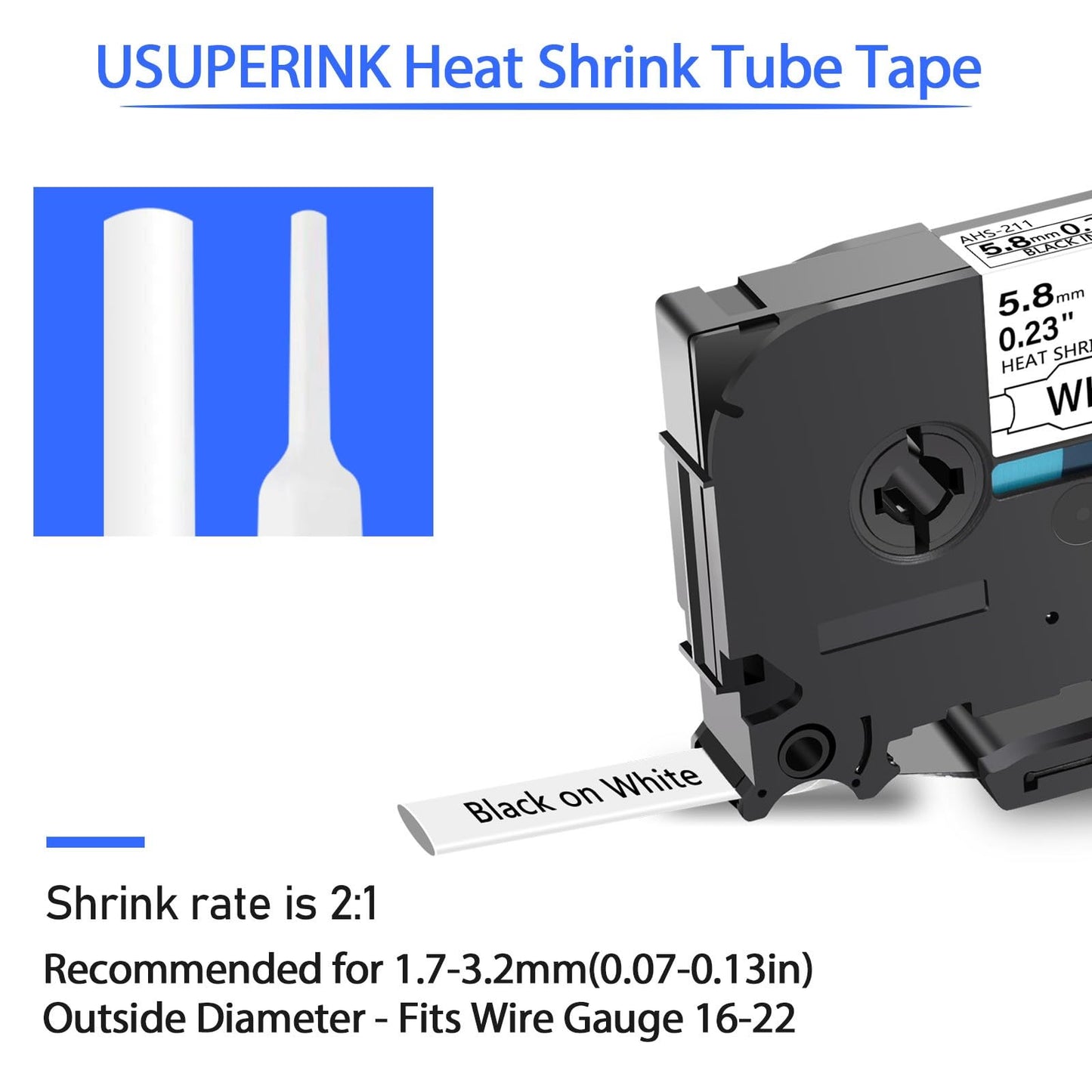 USUPERINK 2PK HSe-211 Heat Shrink Label Compatible for Brother Ptouch Heat Shrink Tubing HSe211