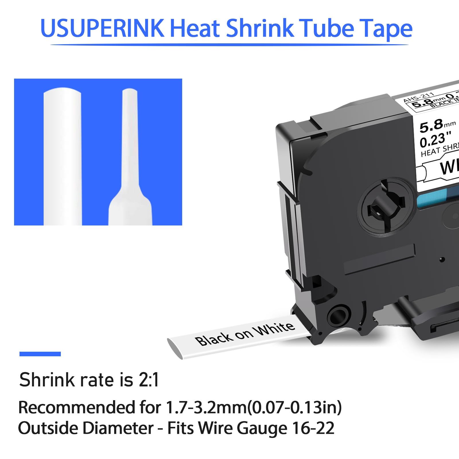 USUPERINK 2PK HSe-211 Heat Shrink Label Compatible for Brother Ptouch Heat Shrink Tubing HSe211