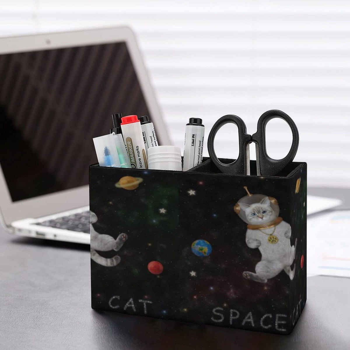 Niapessel Pencil Holder for Desk, Cat Astronaut Outer Space Pen Holder Storage Desktop Pen