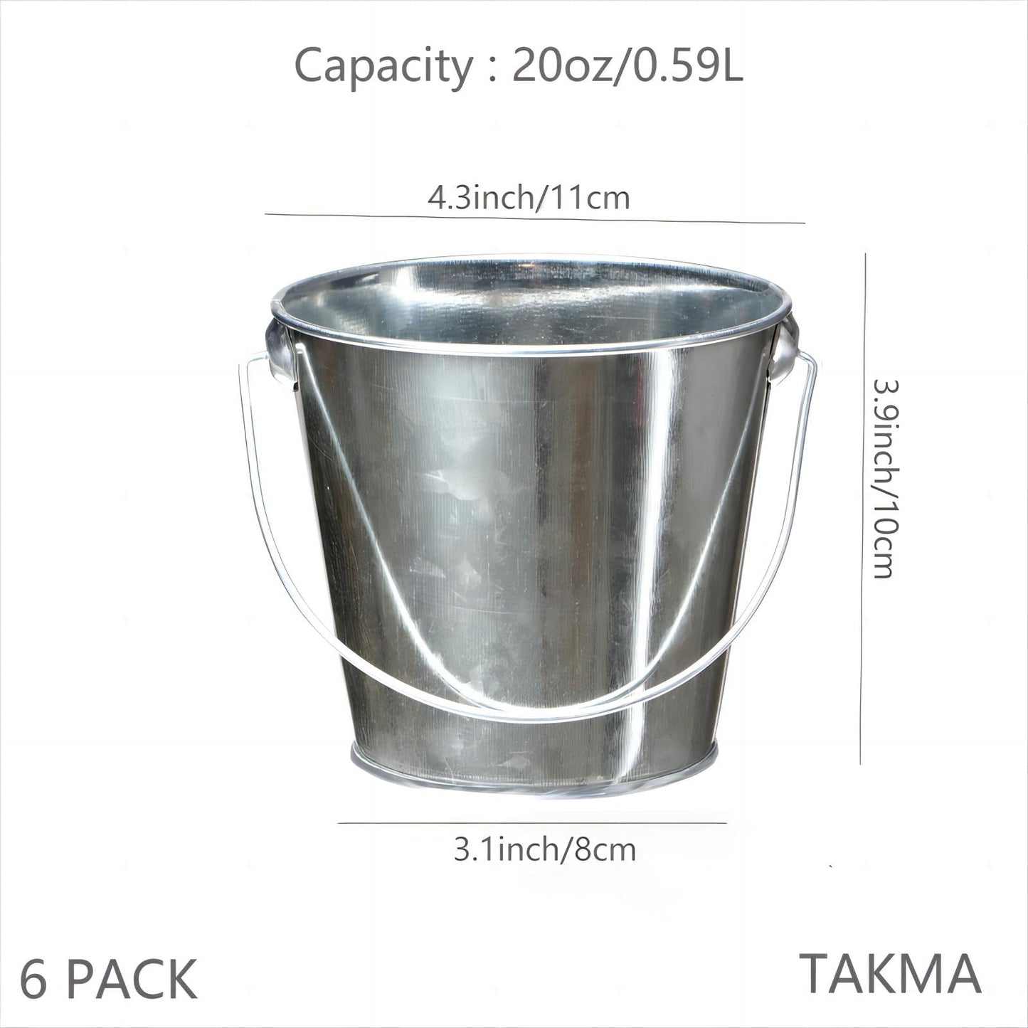TAKMA Galvanized Tin Metal Buckets with Handle - 6 Pack 4.3 Inch Iron Pail, Easter Bucket,Pencil