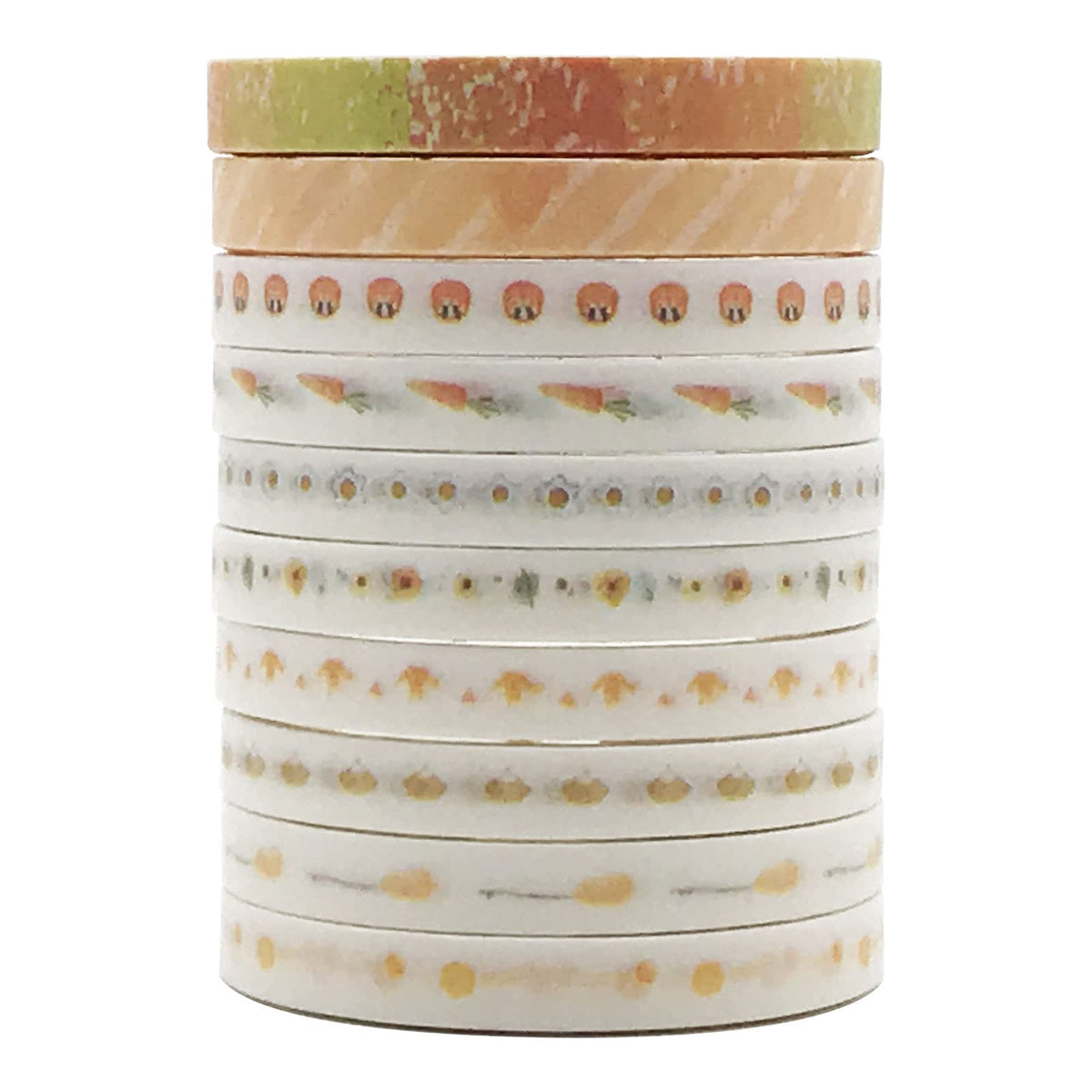ZMLSED Vintage Pattern 5mm Wide Skinny Washi Tapes Set, 10 Rolls Minimalist Yellow Japanese Masking