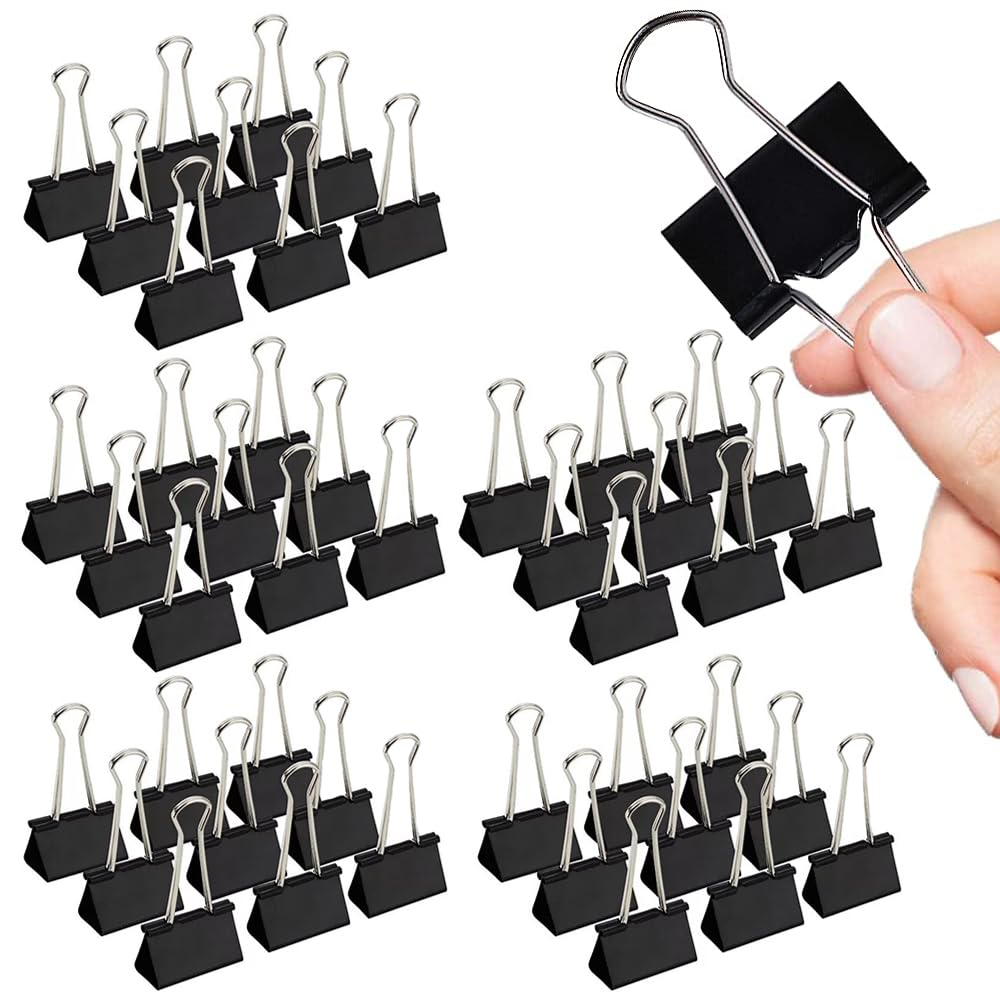 Medium Binder Clips, 144 Pack, 1-1/4 Inch, 1.25 Inch, Standard 32mm, Black, Capacity 0.6 Inch