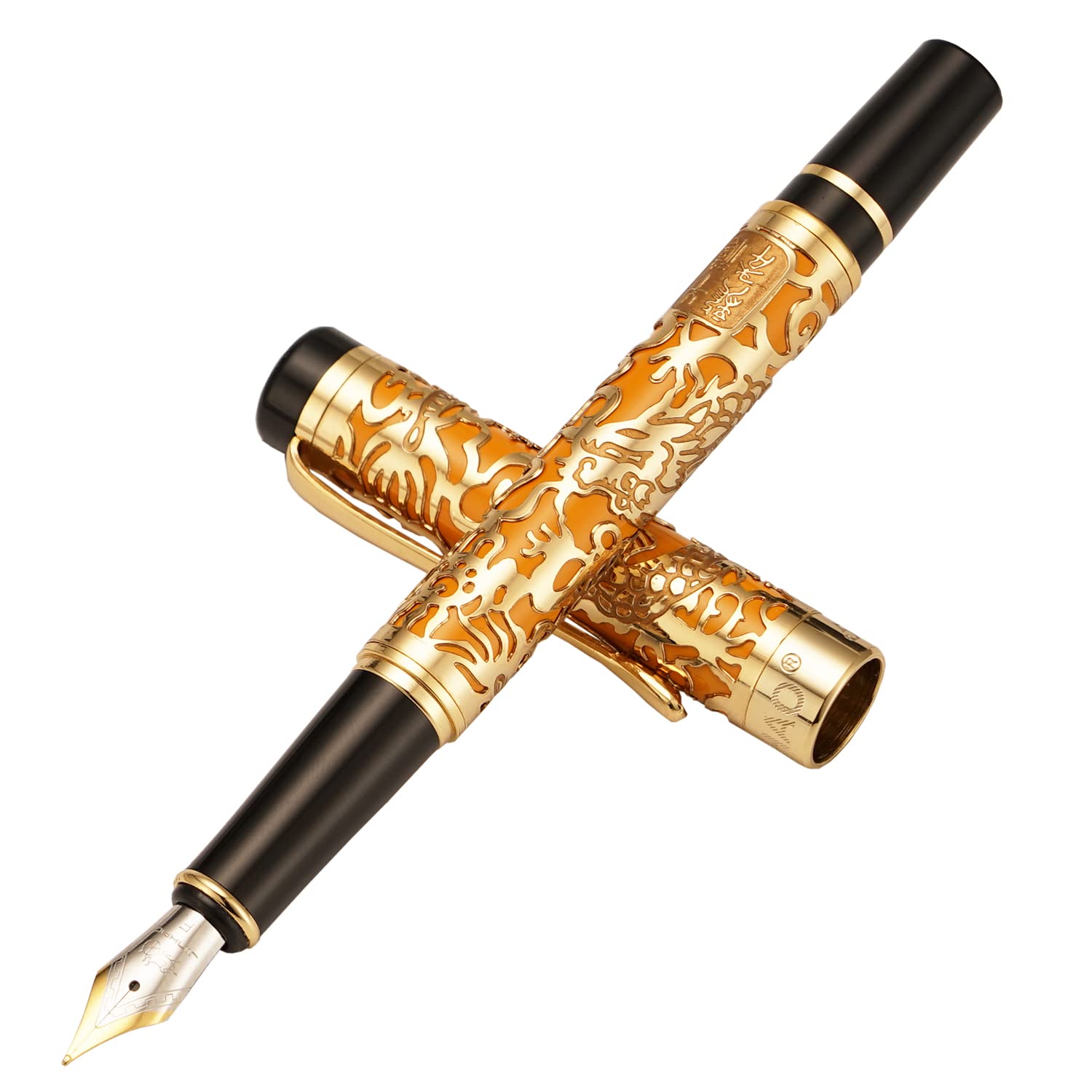 Vintage Jinhao 5000 Metal Fountain Pen Fine Nib 0.5mm Advanced Beautiful Dragon Texture Carving