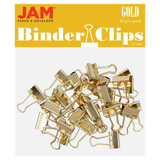 JAM PAPER Colorful Binder Clips - Extra Small - 3/5 Inch (15 mm) - Gold Binderclips - 30/Pack