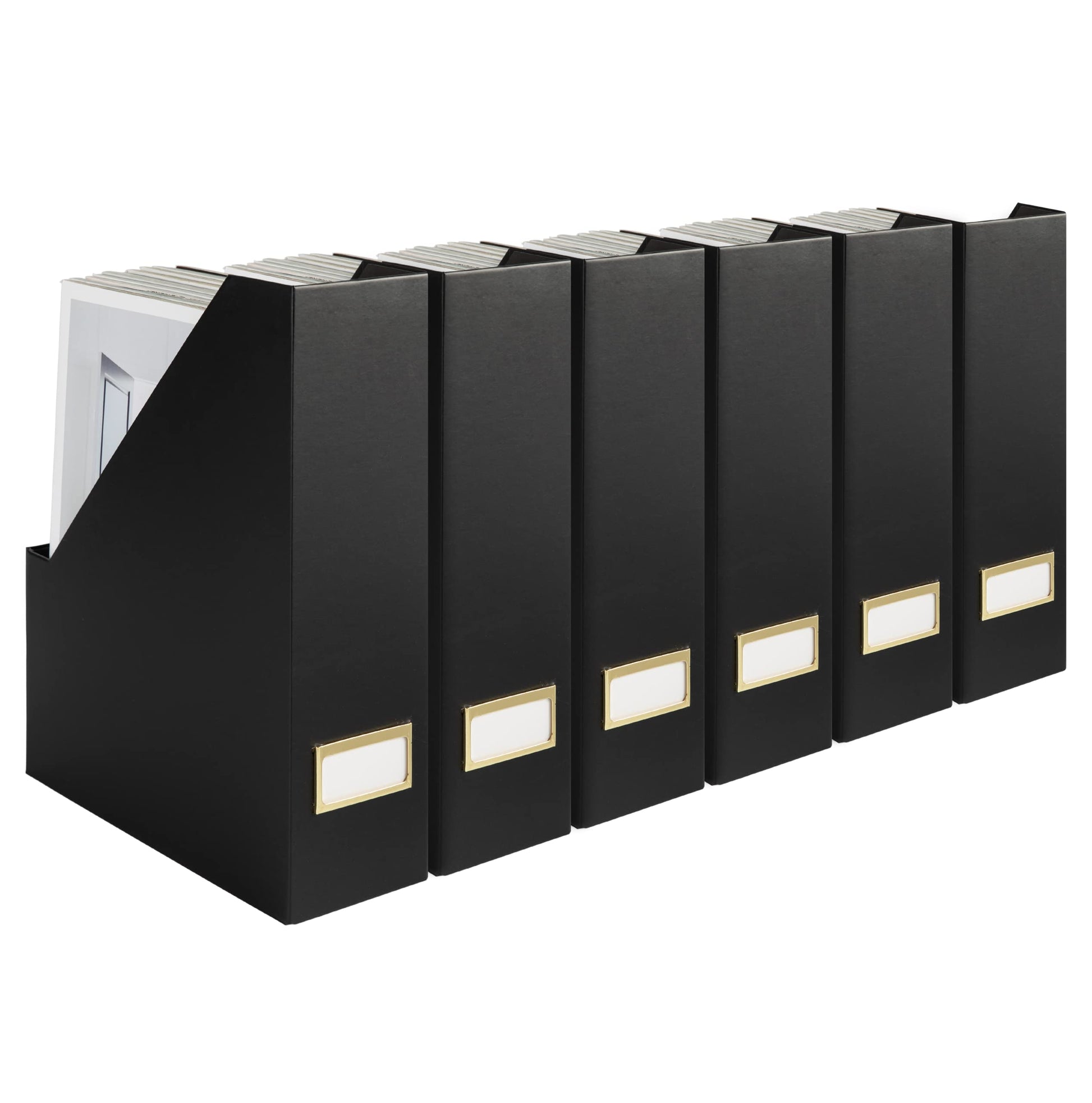 BLU MONACO | Cardboard Magazine File Holder Set of 6 Black | Vertical Magazine File Holder with