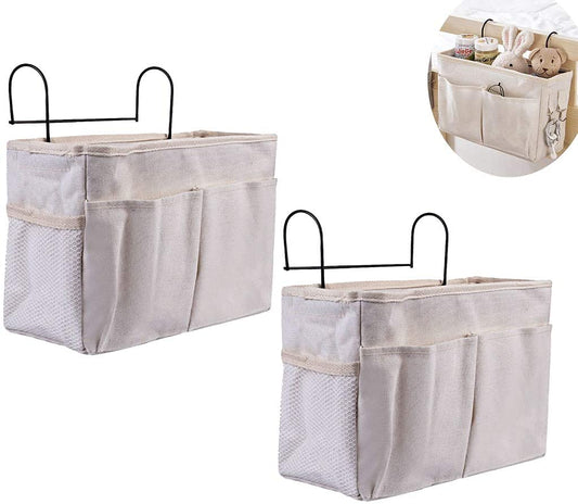"KonHaovF 2Pack Bedside Organizer Caddy Hanging with Hook, Bed Storage Pocket for Dorm Kids Room