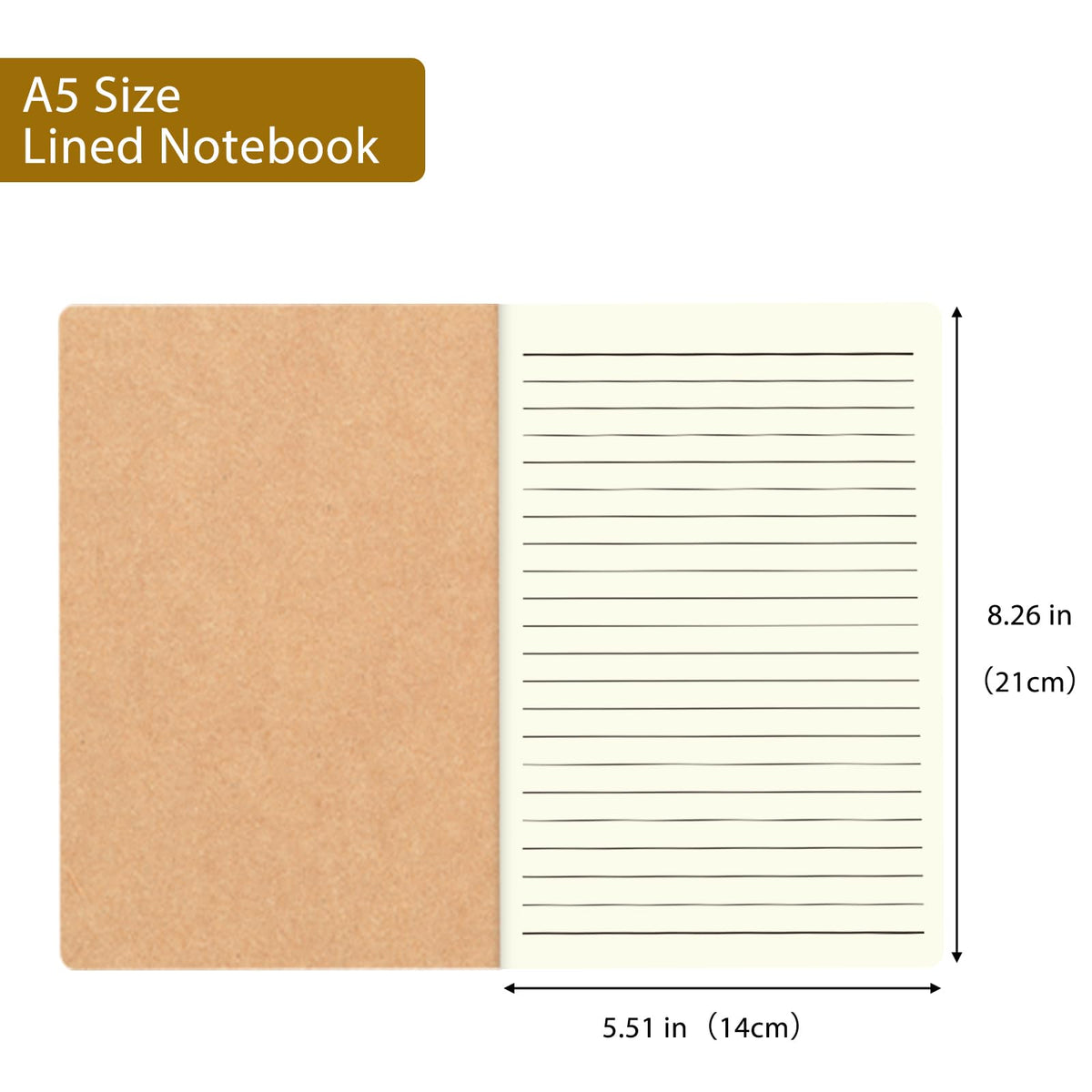 zmybcpack 24 Pack A5 Kraft Lined Notebook, 8.26"x5.5",64 Pages/32 Sheets