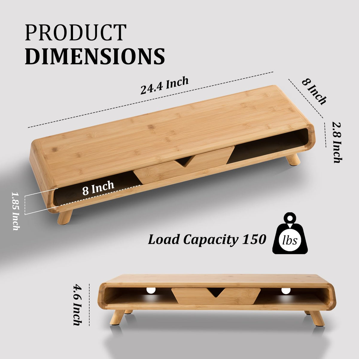 Homerays Bamboo Monitor Stand Riser, No Assembly Required Exquisite Monitor Stand with Drawer