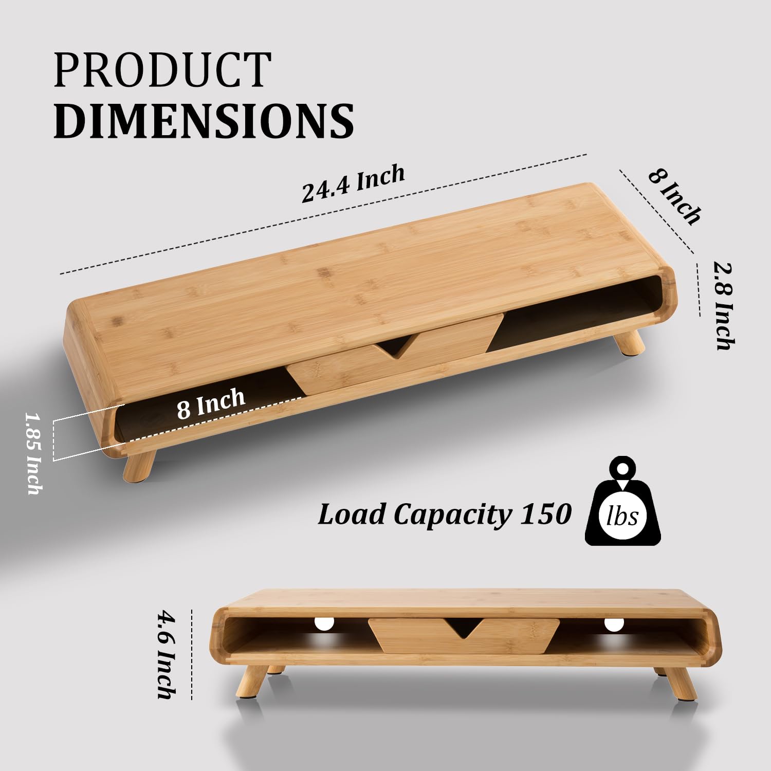 Homerays Bamboo Monitor Stand Riser, No Assembly Required Exquisite Monitor Stand with Drawer