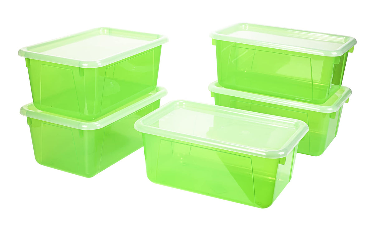 Storex Small Cubby Bins – Plastic Storage Containers for Classroom with Non-Snap Lid, 12.2 x 7.8 x