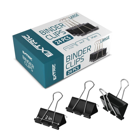 EXTRIC Large Binder Clips - 24 Pack, 2 Inch, Black, Holds 240 Sheets