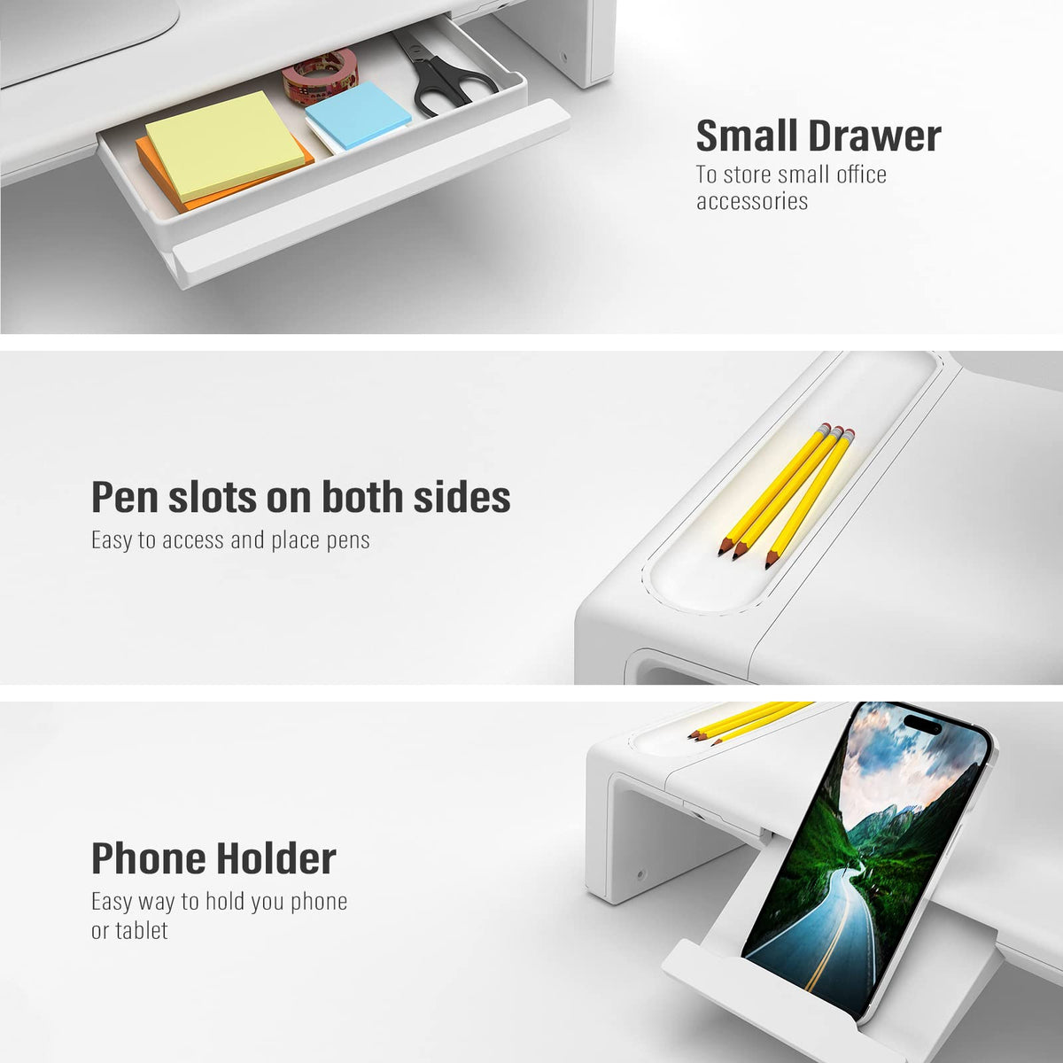 Monitor Stand Riser with Drawer & Phone Holder, Foldable Desk Organizer