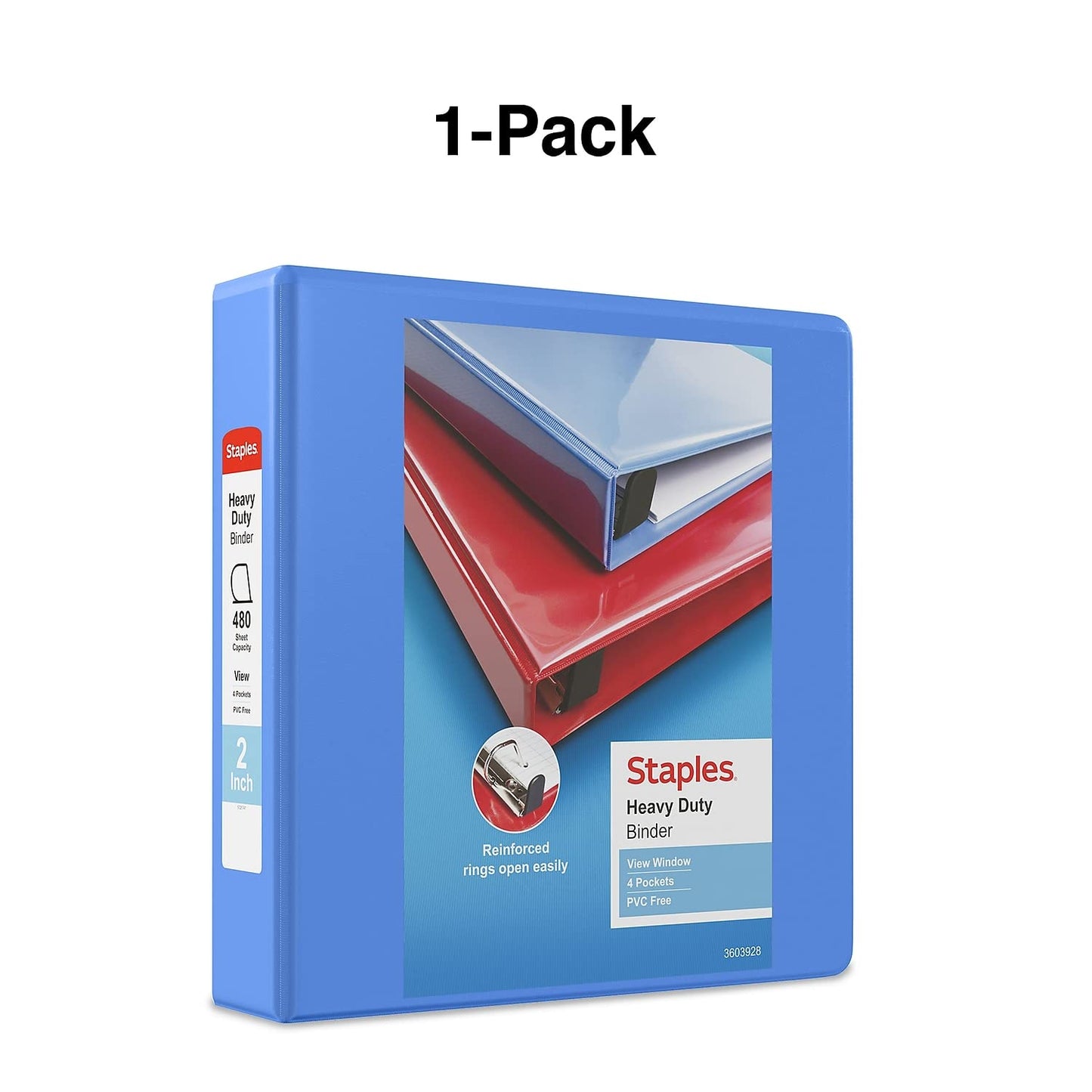 Staples Heavy-Duty 2-Inch D-Ring View Binder, Periwinkle, Reinforced