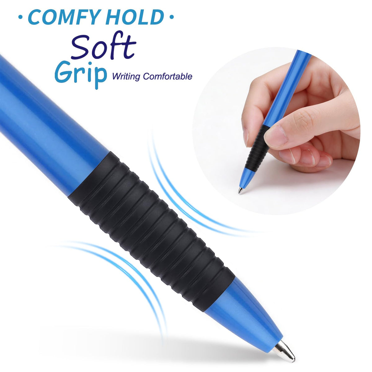 Sikao Pens Bulk, 60 Pack Gripped Slimster Ballpoint Pens Black Ink
